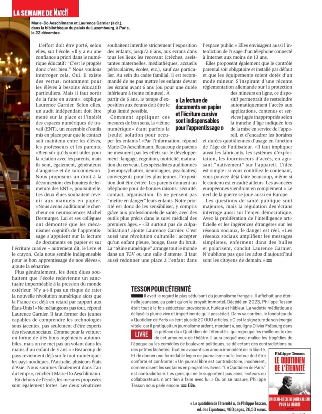 Paris Match - Article sur le rapport sénatorial Écrans